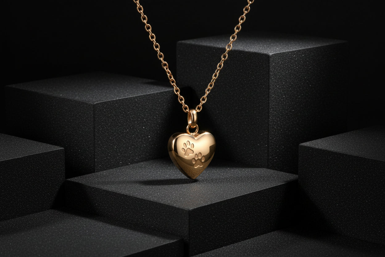 Gold Heart Paw Pet Memorial Necklace Itopia - Pets Aftercare