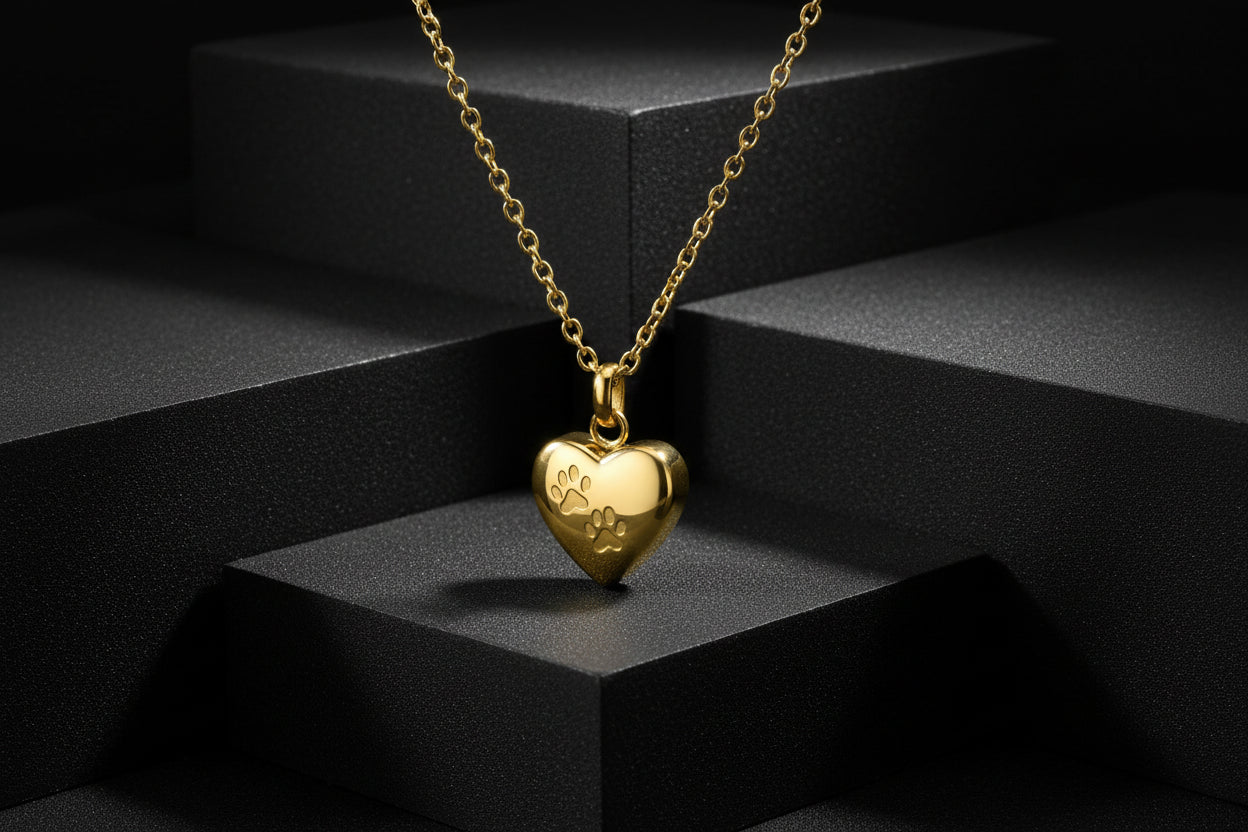Gold Heart Paw Pet Memorial Necklace Itopia - Pets Aftercare