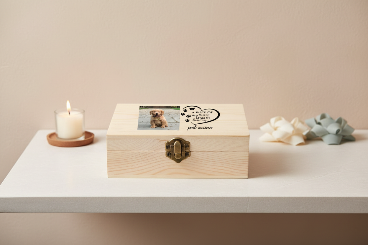 Wooden Box Pet Urn Personalized Photo & Name Itopia - Pets Aftercare