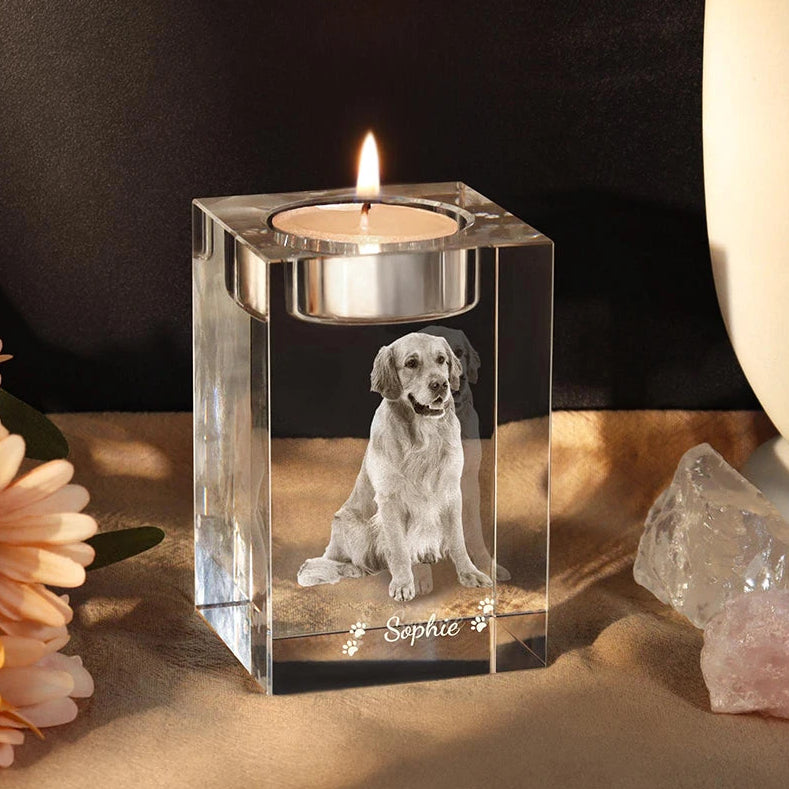 Crystal Pet Memorial Candle Holder (Customized Photo) Itopia - Pets Aftercare
